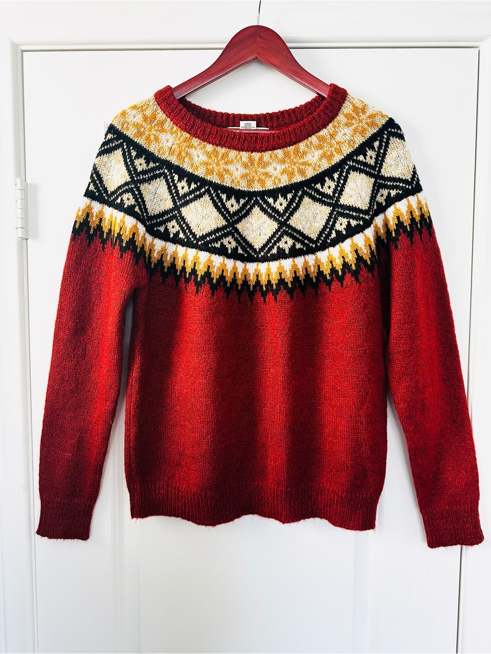 Artisan NY Rust Fair Isle Crewneck Sweater Cozy Fall Knit Size Small